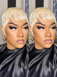 613 Blonde Color Straight Human Hair Wig for Women Pixie Cut Wig Halloween Wig Full Machine Made Wig 150% Density 6 Inch