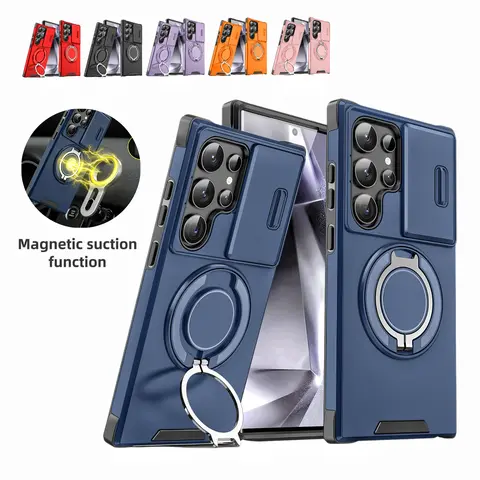 Magnetic Military-Grade Durable Cellphone Case for Samsung S26 Ultra, with Rotating Stand, Camera Protector, PC+TPU Casing (Fits S25-S21 Ultra, Galaxy Z Flip7-Z Flip8, A-Series) | Mobile Phone Cover & Accessories