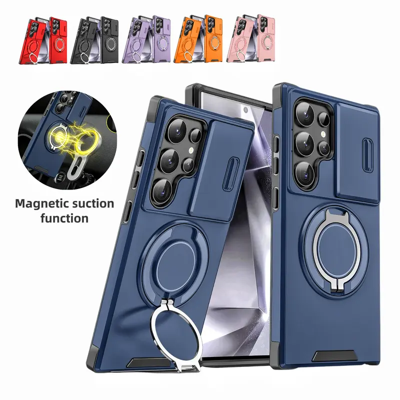 Magnetic Military-Grade Durable Cellphone Case for Samsung S26 Ultra, with Rotating Stand, Camera Protector, PC+TPU Casing (Fits S25-S21 Ultra, Galaxy Z Flip7-Z Flip8, A-Series) | Mobile Phone Cover & Accessories
