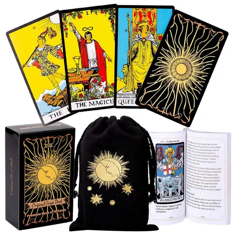 Original Tarot Cards Deck with Guidebook & Linen Bag - Smith Classic Artwork, Traditional Standard Decks, Durable Set for Beginners to Advanced