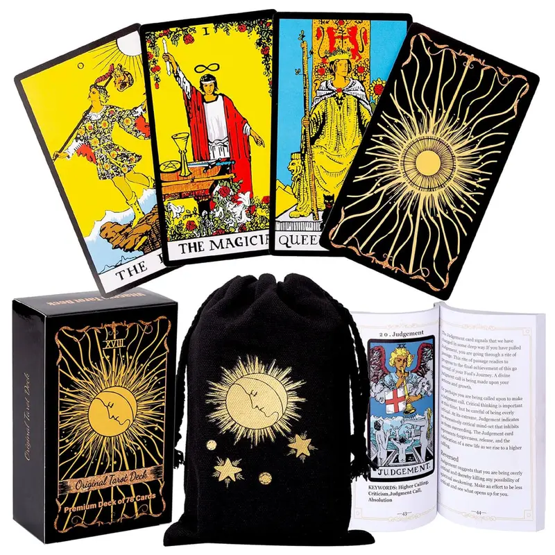 Original Tarot Cards Deck with Guidebook & Linen Bag - Smith Classic Artwork, Traditional Standard Decks, Durable Set for Beginners to Advanced