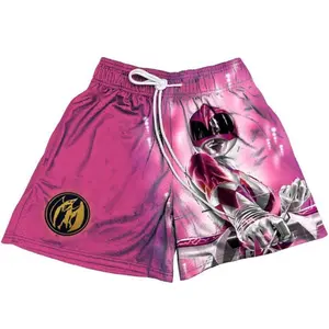 Mighty Morphing Power Rangers Embroidered Pink Men's Basketball Shorts Workout Sport Knee Pants With Four Pockets Athletic Sweat Walking Summer Shorts