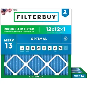 Filterbuy 12x12x1 Air Filter (2-Pack), Pleated MERV 13 Optimal Defense HVAC AC Furnace Air Filters (Actual Size: 11.75 x 11.75 x 0.75 Inches)