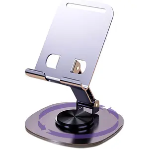 X-CPS06  360°Rotating Phone Holder for Desk, Portable & Foldable Cell Phone Stand for Office & Kitchen, Adjustable Tablet Stand for All Mobile Phones, iPhone, iPad, Nintendo Switch (Metal Purple) Silicone Smartphone