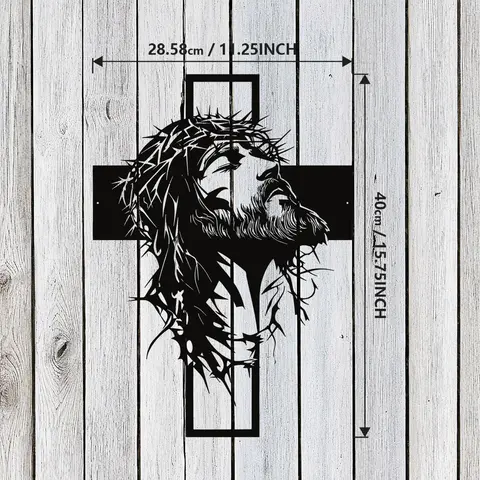 Summerwins Large Black Metal Hand Engraved Jesus Cross Metal Wall Sign - Realistic Jesus Christ Image, Christian Home Decor, Church Gift, Spiritual Aesthetic Enhancer