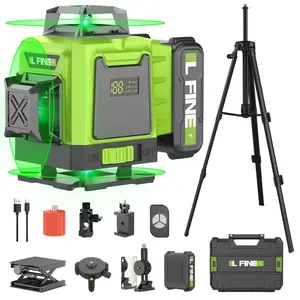 16 Lines Self-Leveling Laser Level with Tripod, 4×360° 4D Green Cross Laser Beam, Digital Display & Rechargeable Battery, Ideal for Home Decoration, Construction Projects, Picture Hanging & DIY Works