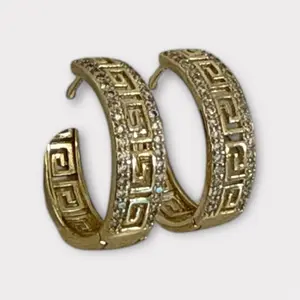 Huggies Greek Earrings with Zirconias Supreme Brightness 14K Laminated Gold Hypoallergenic 0013 Versatile Classic Design
