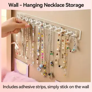 Wall-Mounted Necklace Organizer Rack, Transparent Jewelry Storage Box, Home Display Stand for Necklaces Bracelets Rings, 1 Piece Set