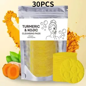 30pcs/pack Kojic Acid & Turmeric Cleansing Pads Exfoliating Moisturizing Gentle Deeply Pore Cleansing for Face and Body Daily Skincare Comfortable Use