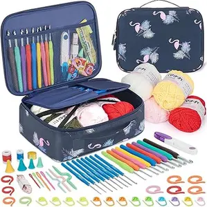 GMAK 59 PCS Crochet Kit for Beginners Adults Kids, Crocheting Sets Include Yarn, Hooks and Tools, Portable Crochet Starter Kit for Making Variety Projects Crocheting Supplies, Navy Flamingo