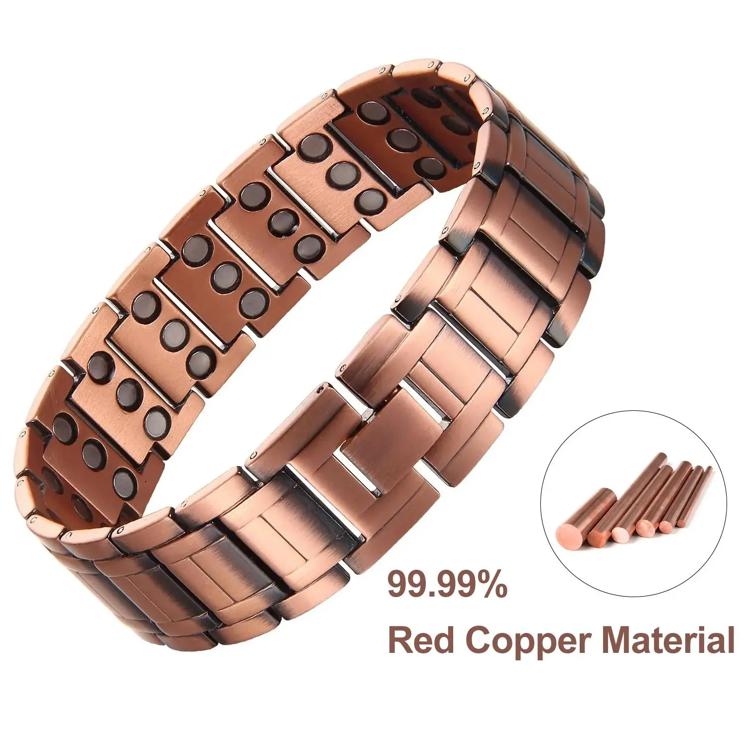   99.99% Pure Copper Magnetic Bracelet for Men |   3X Strength Magnets, Adjustable Wristband with Sizing Tool, Bonus Copper Magnetic Ring – Stylish Therapeutic Jewelry Gift for Him, Comfort Fit for Everyday Wear & Wellness Support