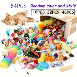 64 Pcs Cat Toy Set, Mixed Plastic Toys for Multiple Cats, Random Colors and Styles for Daily Play, Teeth Grinding and Training