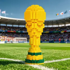 Trendy Golden Cup Micro Brick Sculpture - Advanced DIY Building Model Kit for Adults, High-Precision Pixel Art Decor, Unique Office Aesthetic Ornament(580pcs)
