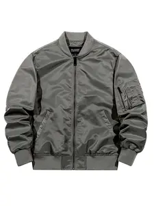 Men's Classic MA1 Aviator Jacket - Loose Fit, Stand Collar, Zip-Up Tops, Casual Lightweight Long Sleeve Outerwear for Spring, Autumn, Workwear