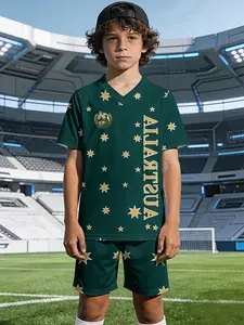 Australian Starburst Boys' V-Neck Sports Short Sleeve and Shorts Set, 100% polyester, casual and loose fit, featuring fun and stylish printed patterns for summer. Suitable for outdoor physical activities in summer and daily casual wear, a perfect gift for