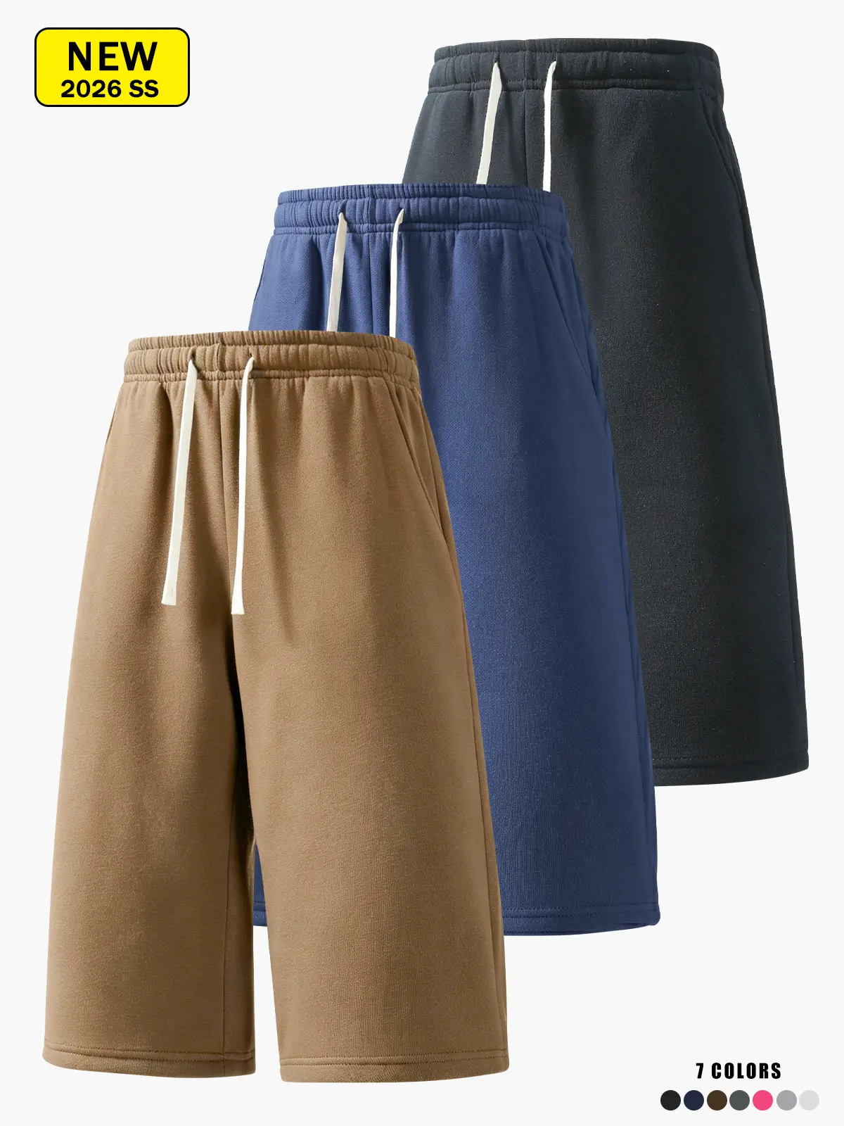Men’s summer sports casual shorts, three-quarter length, loose straight fit, comfortable breathable fabric