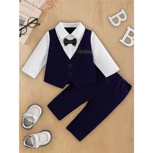 Boys'/Autumn Clothing Set, Children's Birthday Party Gift Suit 2-in-1 Look, Long Sleeve Top and Long Pants, Children's Gentleman Christening Outfit, Holiday Gift, First Birthday Dress, School Party Dress