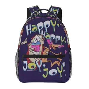Ren and Stimpy backpack with large capacity — Ren and Stimpy laptop backpack for daily commuting, business, hiking, casual cartoon style; travel daypack/school bag for kids, women, men, and gift giving