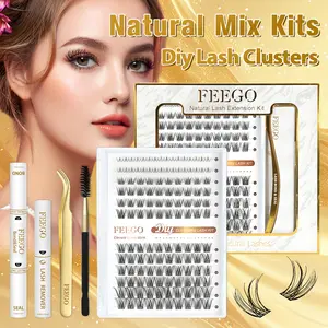 FEEGO Lash Clusters 8-16mm with Bottom Lashes 5-6mm Wispy Lash Clusters 132 PCS Natural Individual Lashes DIY At Home Extension Fake Lashes Makeup Beauty Cosmetic eyelash tools