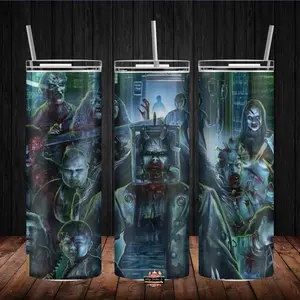 Thirteen Ghost 20oz tumbler cup_ with metal straw + rubber bottom and cleaning kit sublimation tumbler drinkware tumblers Plastic Reusable Bottle Flasks