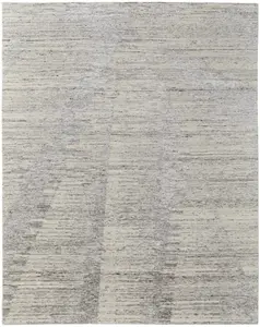 HomeRoots 566669 8 x 12 ft. Abstract Hand Knotted Worn Faded Rectangle Area Rug, Ivory & Gray