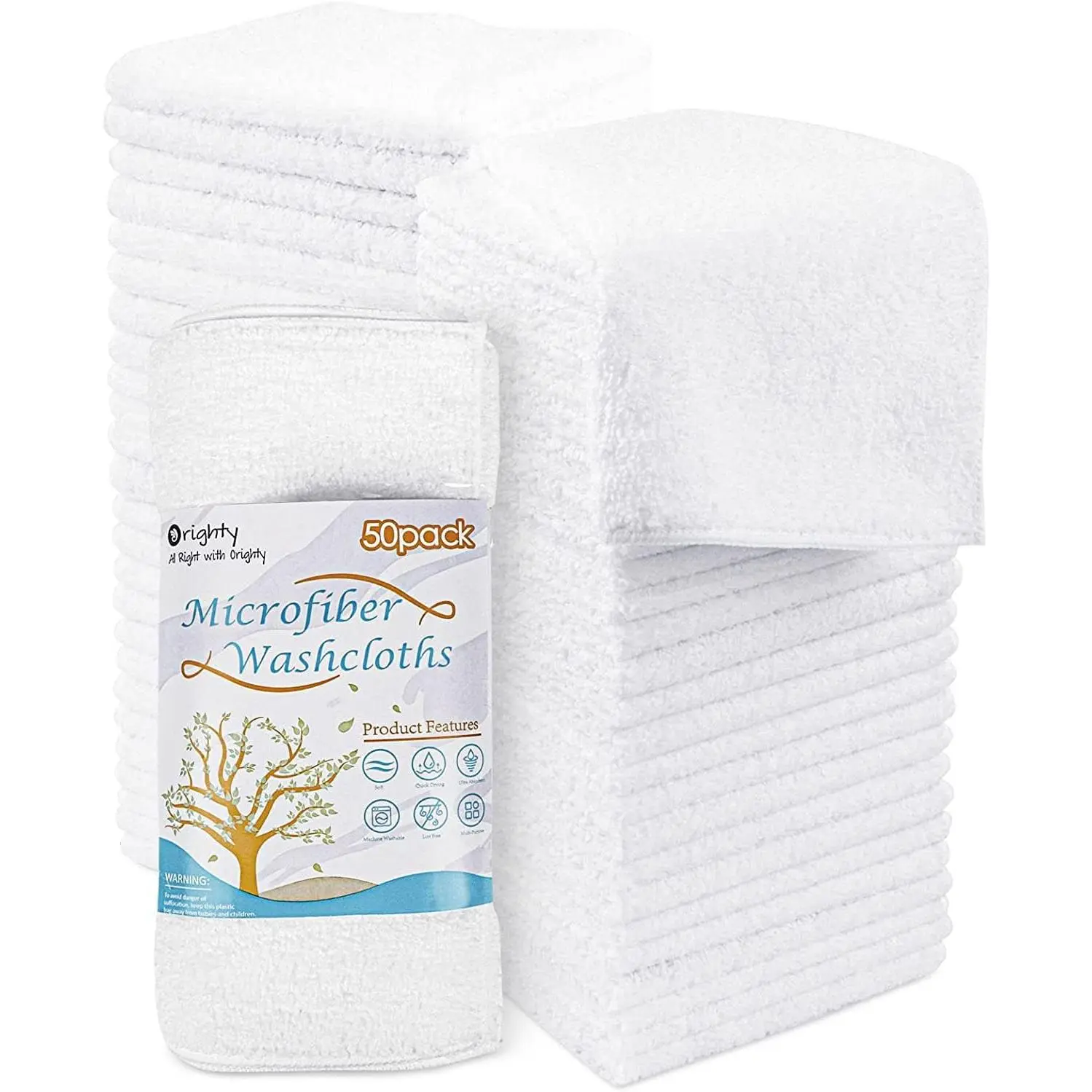 Microfiber Washcloths Bulk Set - 50-Pack 12x12 in Blend of 87 Polyester and 13 Polyamide, Soft Highly Absorbent Hand Towels for Bathroom, Bedroom, Outdoors Use, Polyester Blend