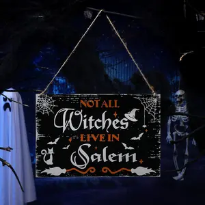 Halloween Witch Wall Decor Vintage Creepy Witchy Wall Art Wooden Sign Rustic Hanging Decoration for Halloween Haunted House Living Room Bedroom(Fresh Style)
