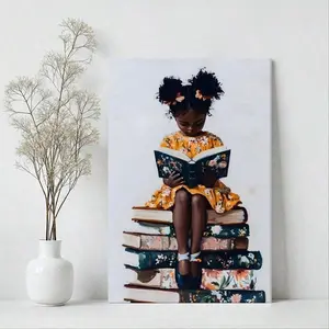 Black Little Girl Reading Poster – African American Wall Art Print, Book Lover and Bookish Decor for Reading Nook, Room Decor