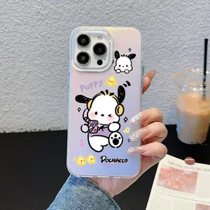cute P-Pochacco Phone Case For iPhone 11 12 13 14 15 16 17Pro Max Air Plus Mini Light Luxury High-end Cases Transparent Laser Gradient Fashion Protective Case