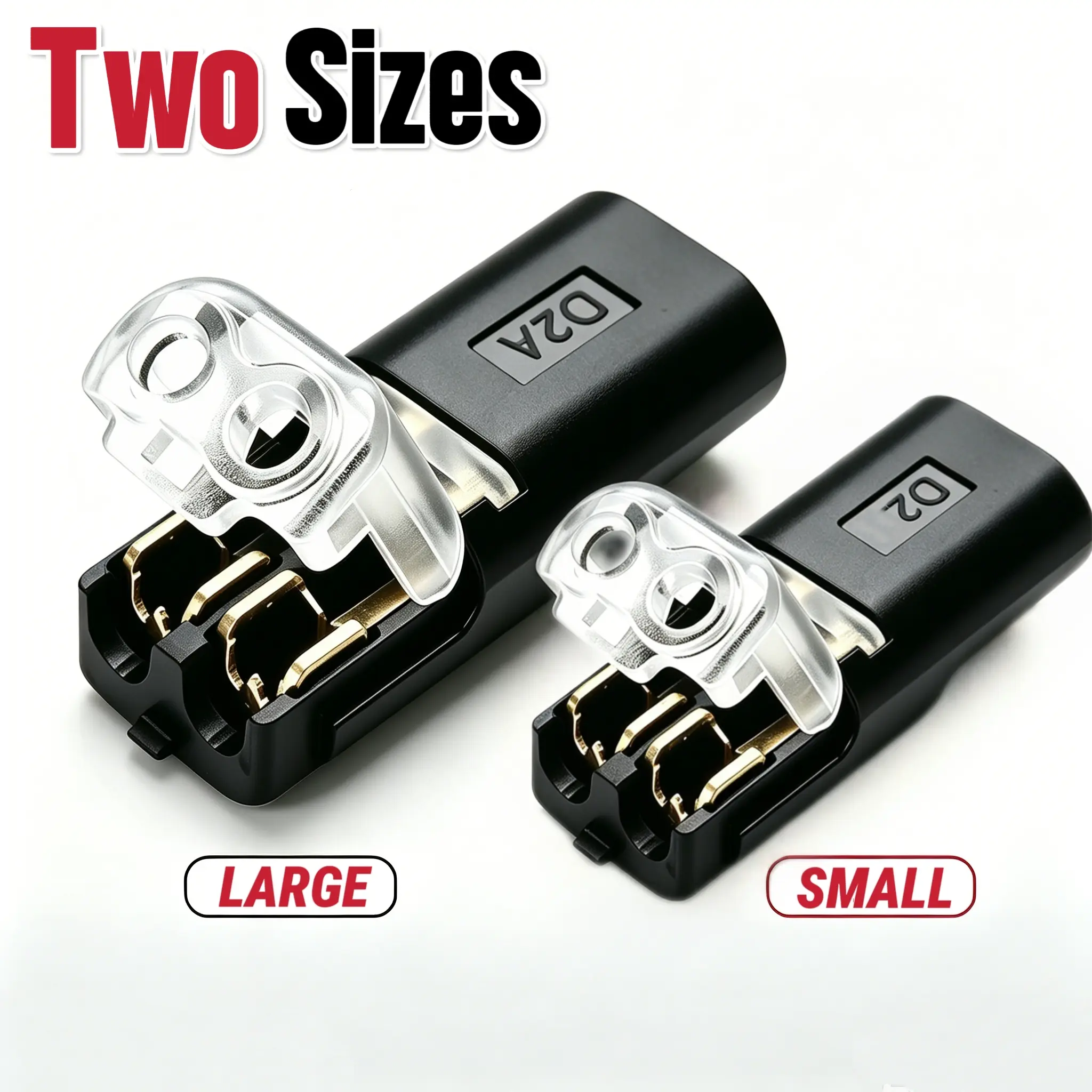 D2 & D2A Dual-Size 2-Pin Wire Connectors, Low-Voltage Solderless Pure Copper Terminals, Fast-Connect Locking Buckle Plugs, Heat & Flame Resistant Polycarbonate for 20-22AWG Small/16-18AWG Large Flexible Wires, LED Strip Auto Wiring