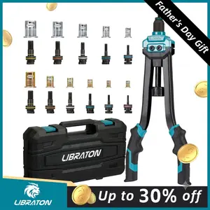 【Fathersdaygift】LIBRATON 16" Rivet Nut Tool, Rivet Nut Gun, Hand Rivet Nut Setter with 110Counts Rivet Nuts, 11Counts Metric & SAE Interchangeable Mandrels and Carrying Case, Easy Replace outdoorfun Hand Tools Tool Kit