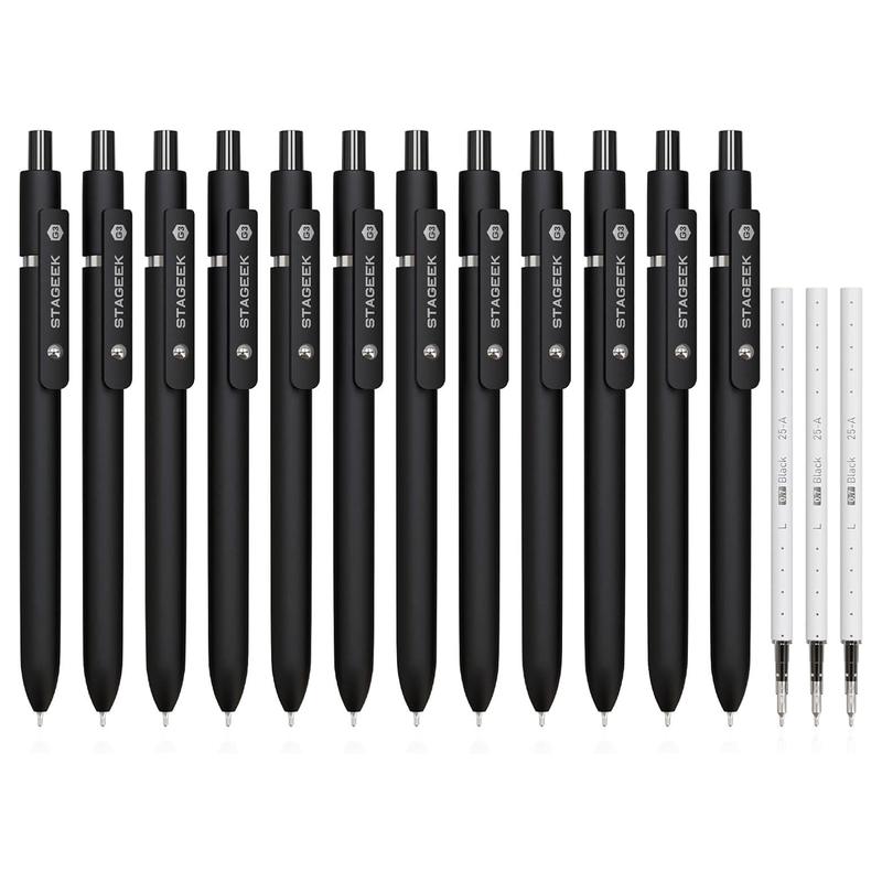 STAGEEK Black Gel Pens, 5/6/12 Pack Fine Point Smooth Writing Pens with 3 Extra Refills, 0.7mm/0.5mm Quick Dry Black Ink Pens for Journaling, Office, Note Taking, School Supplies, Nurse Aesthetic(Black Gray White & Morandi)