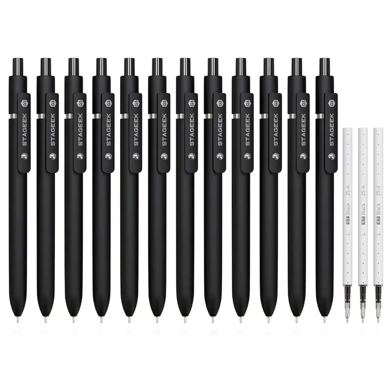 STAGEEK Black Gel Pens, 5/6/12 Pack Fine Point Smooth Writing Pens with 3 Extra Refills, 0.7mm/0.5mm Quick Dry Black Ink Pens for Journaling, Office, Note Taking, School Supplies, Nurse Aesthetic(Black Gray White & Morandi)