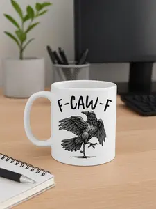 [BNB Gift 2025] Funny Black Crow Mug 11 oz 15 oz, F-Caw-F Cup, Raven Lover Coffee Gift, Fall Season Ceramic Mug, Trendy Black Bird Drinkware, Funny Sassy Coffee Cup