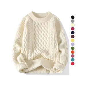 Women's Solid Textured Cable Knit Sweater, Casual Drop Shoulder?Long Sleeve Round Neck Jumper for Fall & Winter, Ladies' Knitwear for Daily Wear