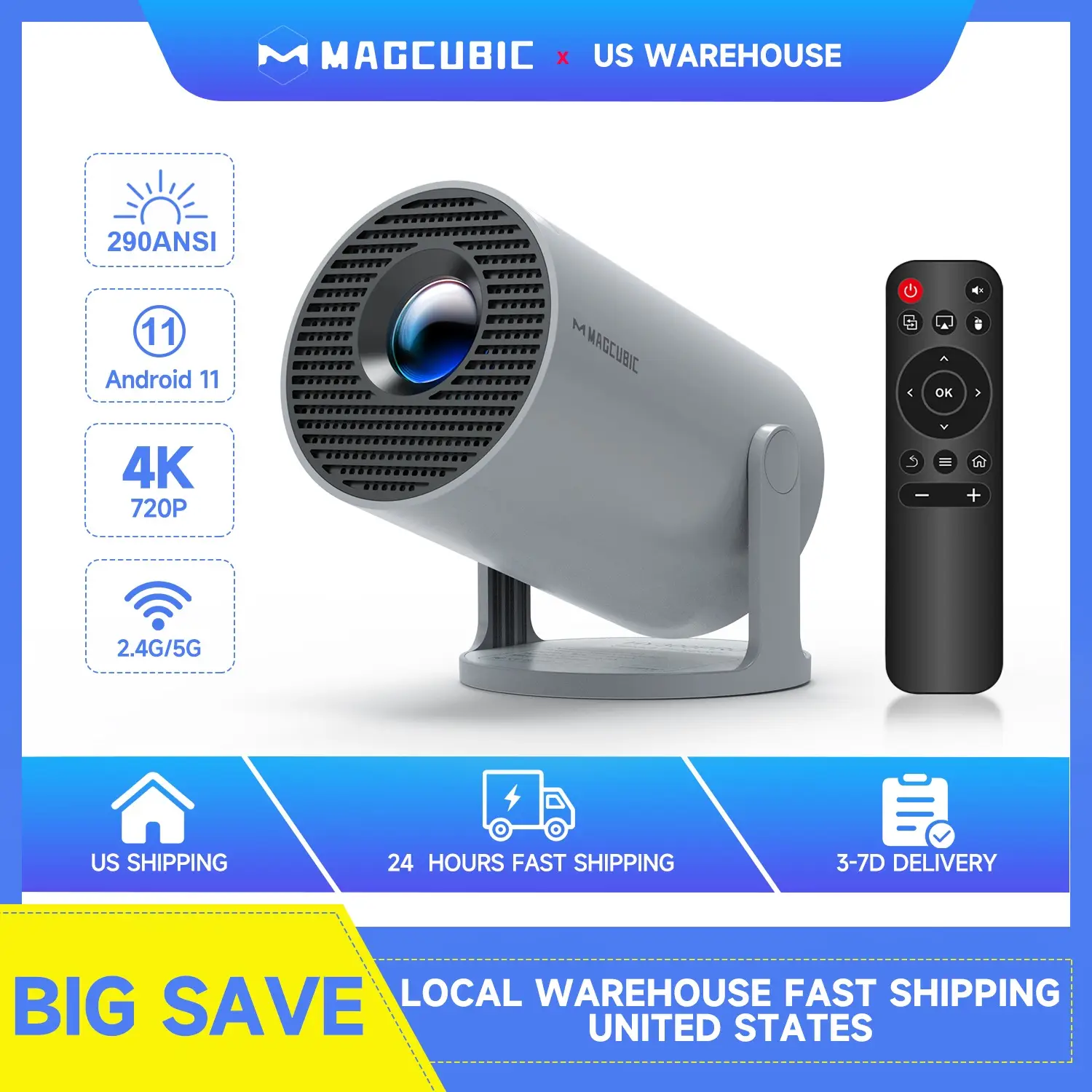 [US warehouse] Magcubic HY300Pro Projector 290ANSI 4K Videosource Supported BT5.4 Dual Wifi6 Android 11 Allwinner H713 Native 1280*720P Home Theater