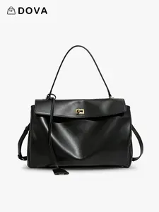 DOVA Retro light luxury soft leather tote bag, Handbag Shoulder Bag, Crossbody Purse for women, fits 15.6-inch laptops, large capacity, soft and smooth cowhide texture, lock closure, dual carrying methods, suitable for commuting, business trips