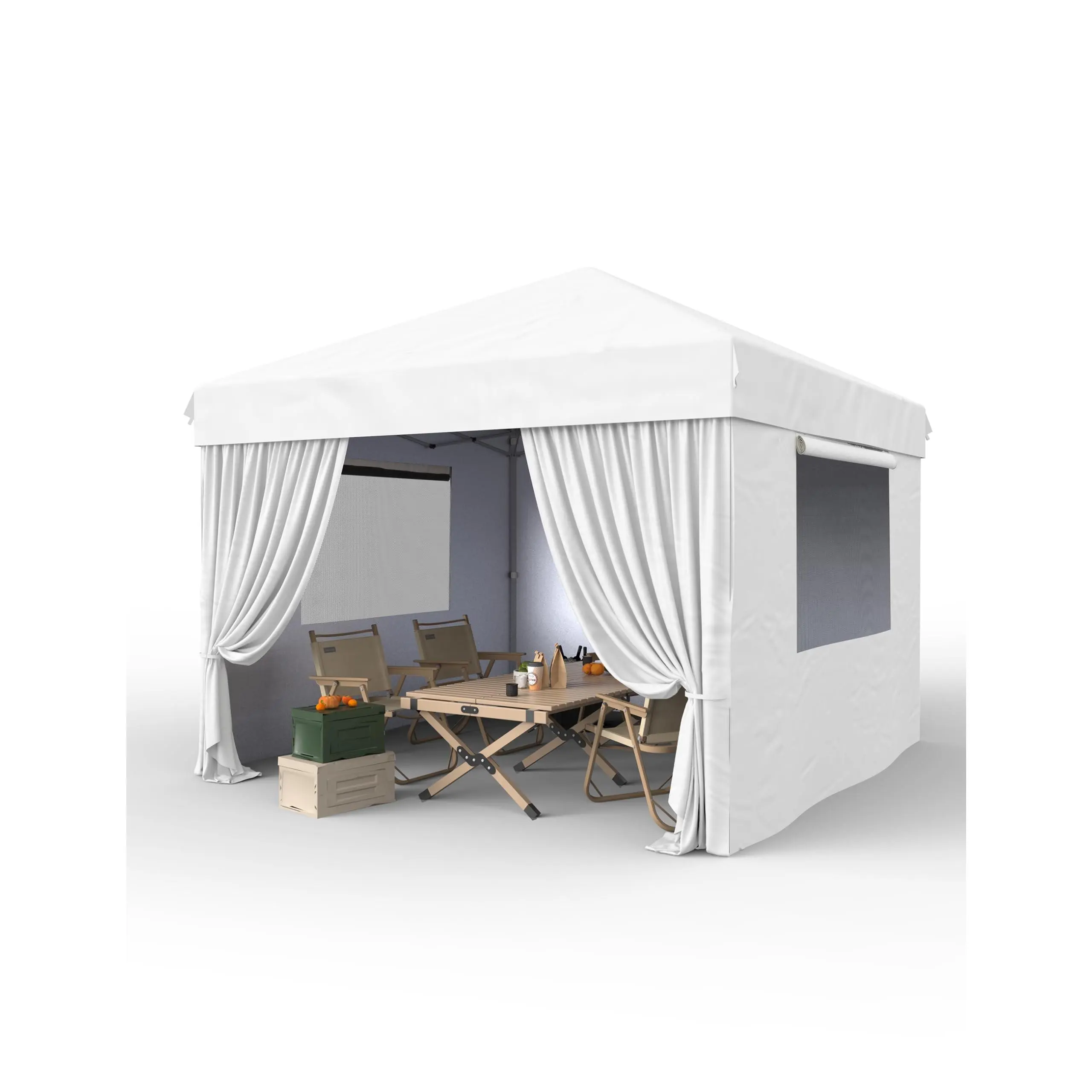 GARVEE 10'x10'Pop Up Canopy Tent with 4Pcs Sidewalls, Portable Instant Commercial Canopy with 4 Stakes, 4 Ropes, 4 Sandbags for Farmers' Market, Patio, Outdoor, Camping, White