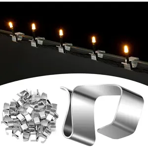 50 Pcs Gutter Hook Clips for Hanging Outdoor Holiday String Lights, Galvanized Roof Hangers for Christmas Halloween Xmas Decor, 14 x 11 mm