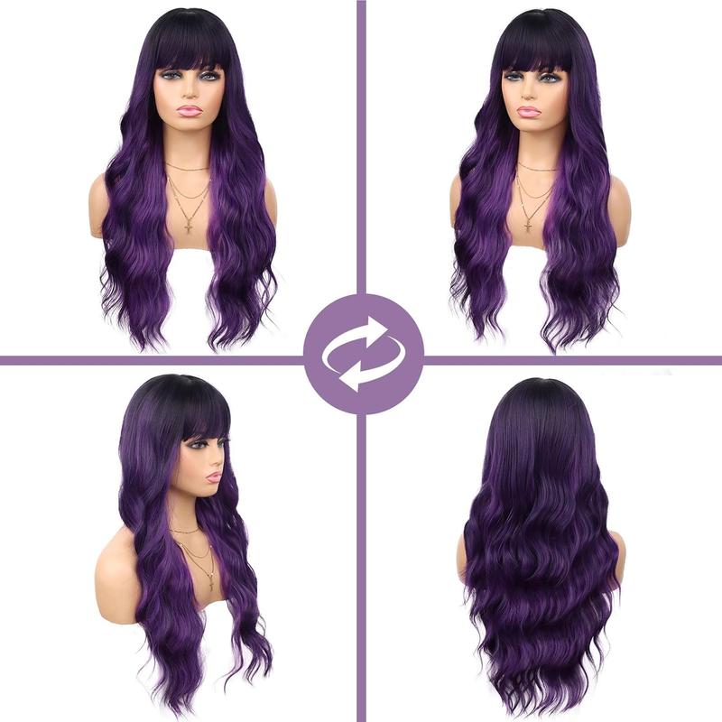 Purple Wig With Bangs Black and Purple Wigs for Women Long Curly Wavy Wig with Dark Roots Heat Resistant Synthetic Ombre Wigs for Women Daily Party Use (26 Inches) Purple Wig With Bangs Black and Purple Wigs for Women Long Curly Wavy Wig with Dark Roots Heat Resistant Synthetic Ombre Wigs for Women Daily Party Use (26 Inches)