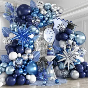 138-Piece Blue Balloon Arch Kit with Navy, White, Silver & Star Confetti for Weddings & Graduations