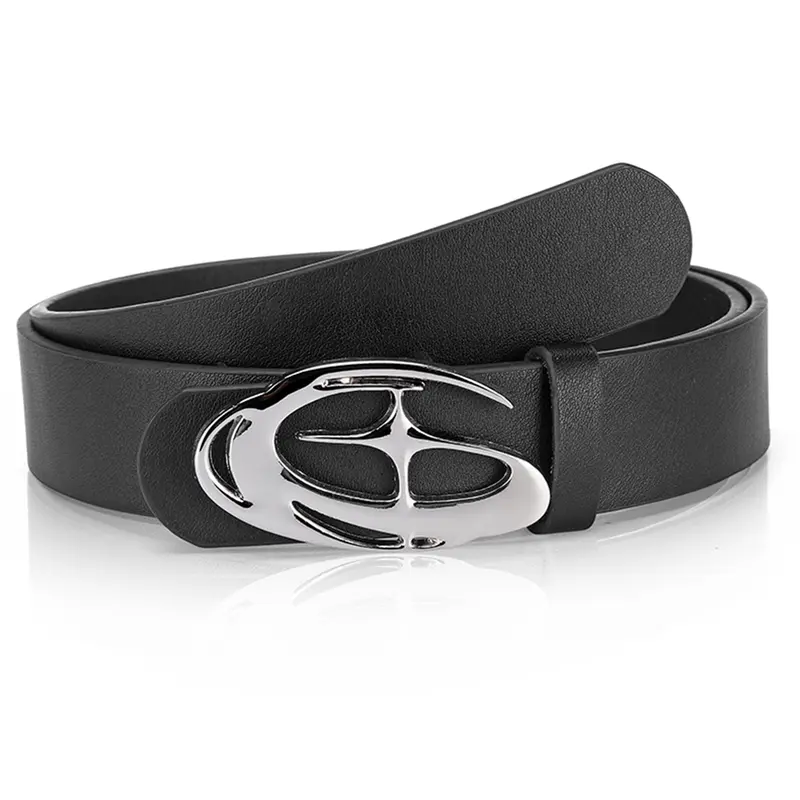 Punk Style Y2K Men's Belt, Trendy Belt with buckle, Fashion Street Punk Silver Color Buckle Waistband, Adjustable Casual Belt, Unisex Gift for Friends Birthday, Adjustable Belts, Cool Belts