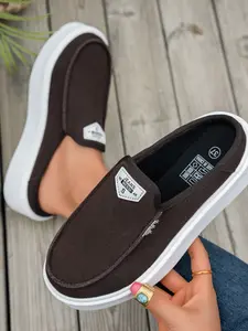 Pure Color Low Top Casual Shoes, Slip-On Board Sneakers, European and American Fashion Trend, Half Sandals for Women