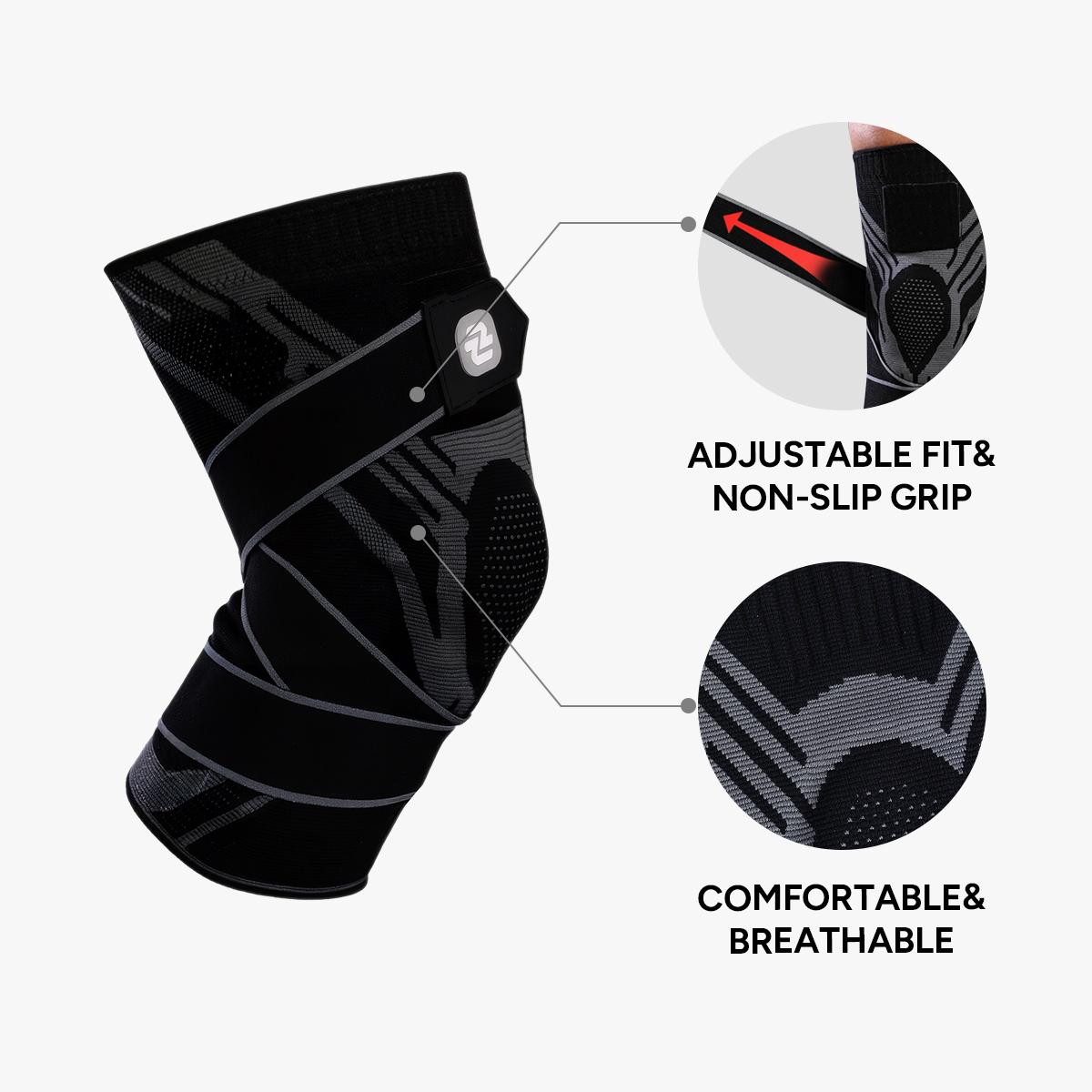 Nebility Mens Adjustable Compression Knee Brace with 360° Seamless Breathable Support, Non-Slip Design, Shock-Absorbing Pad, Elastic 4-Way Stretch Knit for Running, Hiking, Fitness and Knee Protection