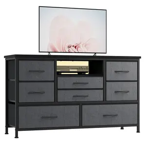 Grey 8 Drawer Dresser TV Stand with LED & Power Outlet for 55" TV | Wood Top Console Table with 22 Light Modes | Wide Storage Chest for Bedroom, Living Room & Entryway