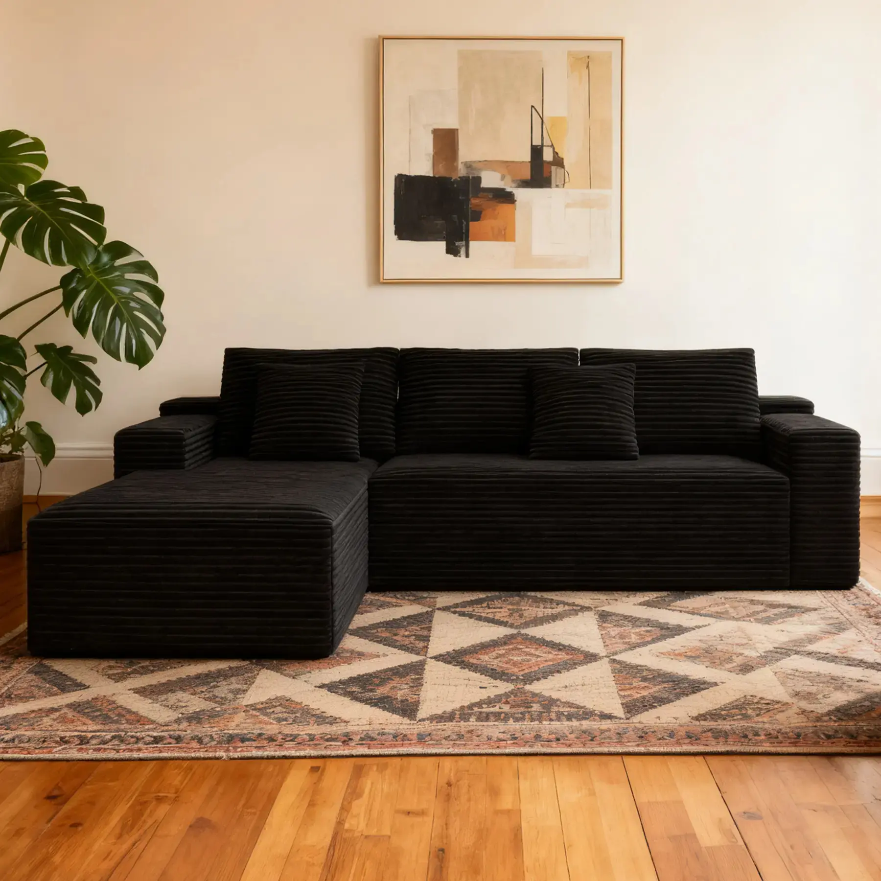 104.3" Black L Shaped Sofa with Left Chaise