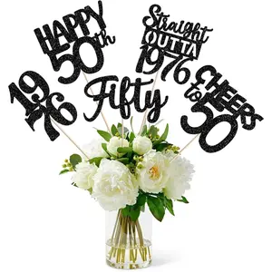 15 PCS 50th Birthday Centerpiece Sticks Fifty Happy 50th Straight Outta 1976 Table Flower Centerpieces Sticks Cheers to 50 Floral Decorations for 50th Birthday Party Centerpieces Supplies Black