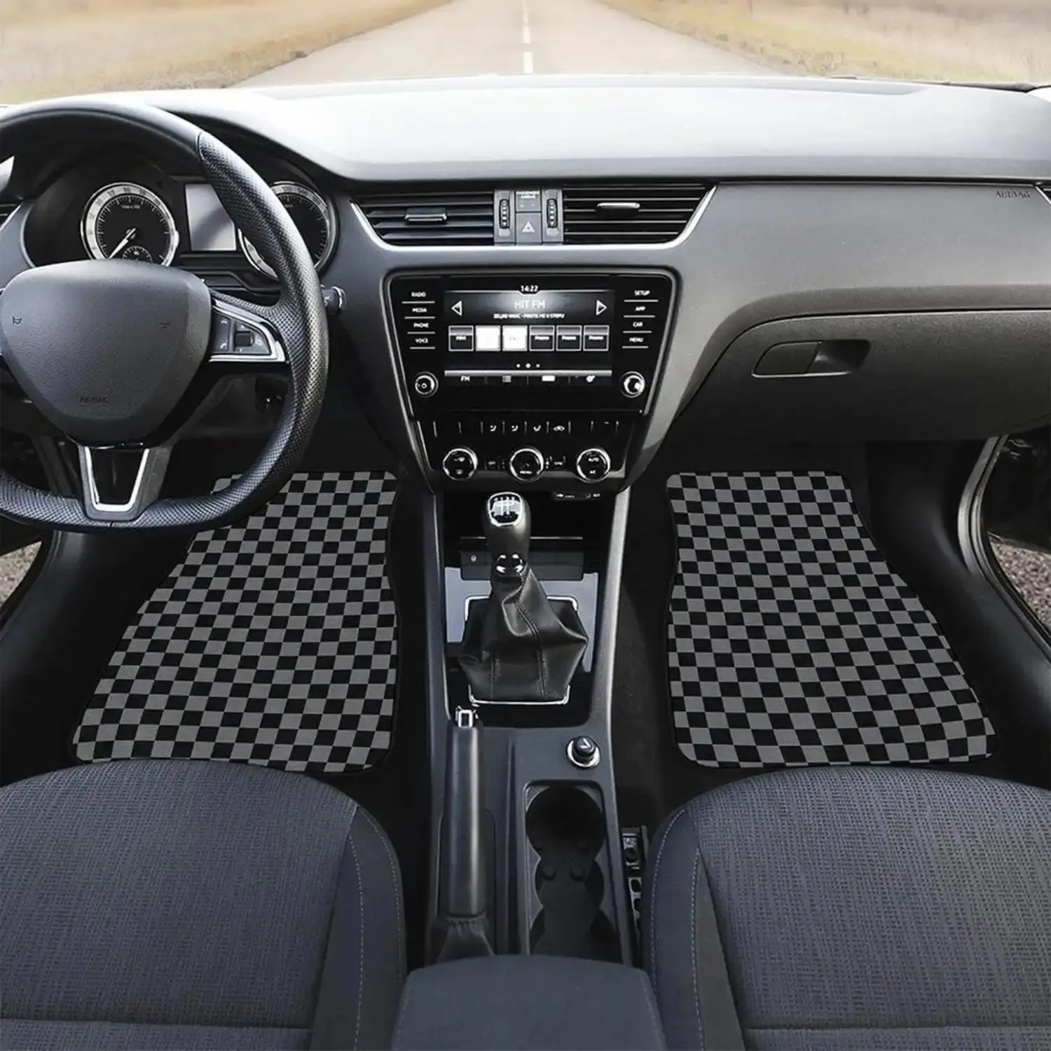 Checkered Grey And Black Car Floor Mats Set - Front And Back Covers, Universal Fit, All-Weather Protection - Auto Interior Accessories, Car Accessory, Stylish Design, Easy To Clean - Ideal For Car Owners, Vehicle Up, Truck Floor Mats