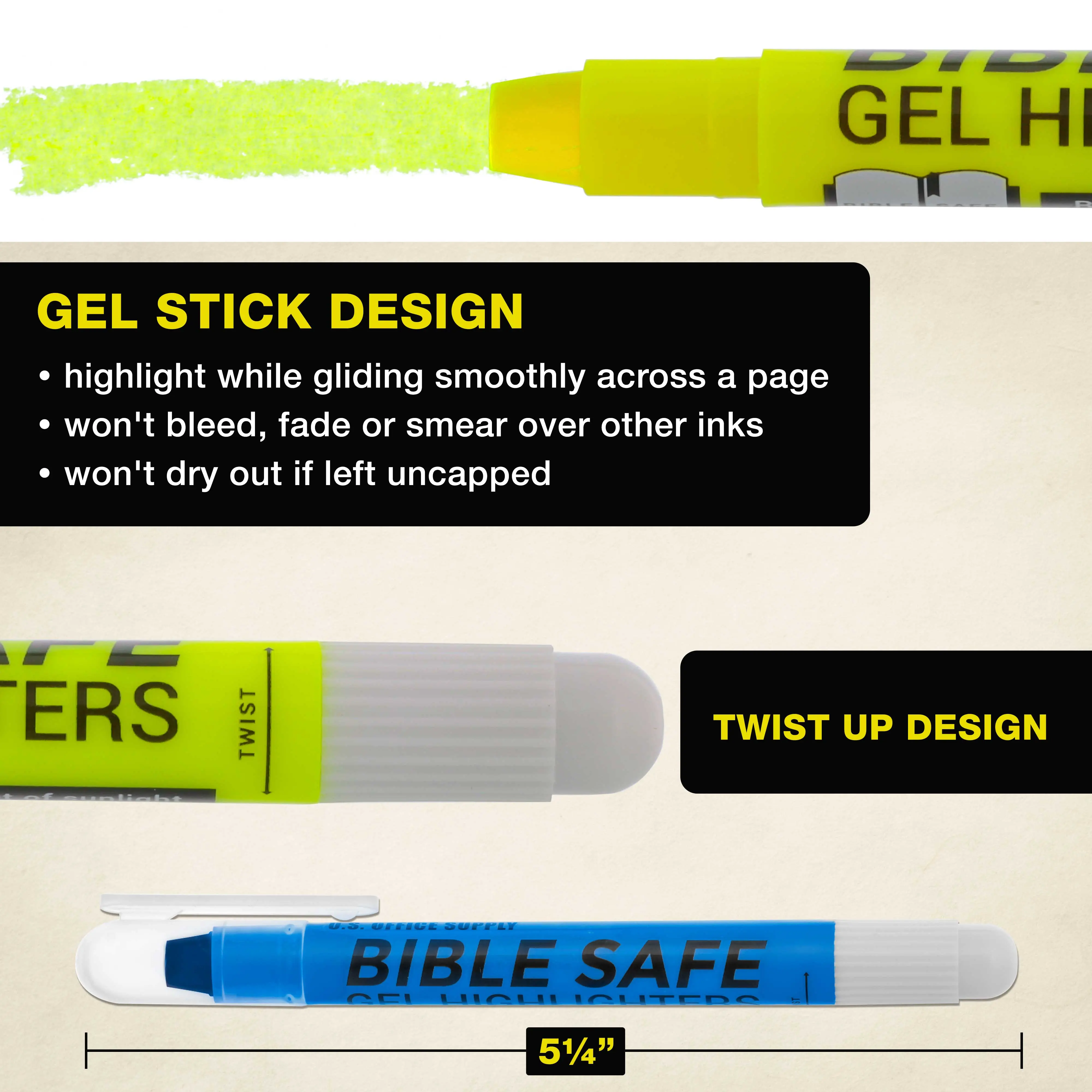 U.S. Office Supply Bible Safe Highlighter Set of 12, 6 Neon Yellow Highlight Colors & 6 Additional Colors, Dry Bible Highlighters No Bleed, Fade or Smear, Safe Gel Markers, Accessories, Study Guide