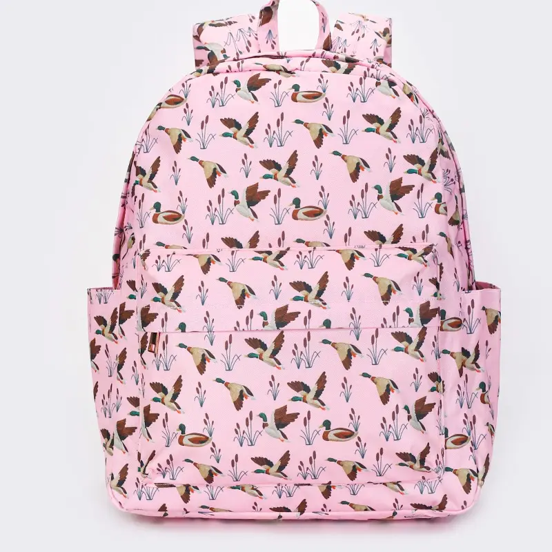 Pink Duck Print Kids Backpack